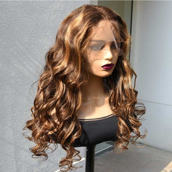 Incolorwig Honey Blond Highlight Wigs Body Wave 13*4 Lace Frontal Wig Pre-plucked Natural Hairline