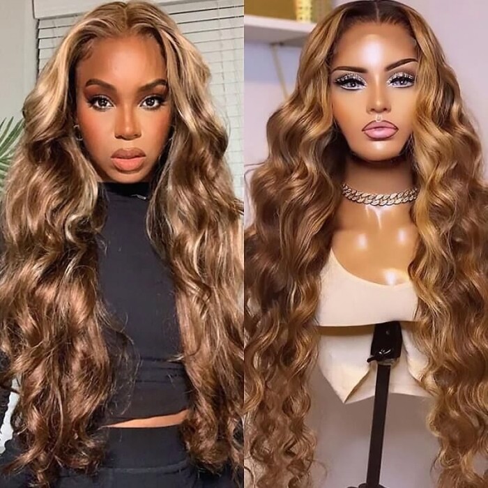 Incolorwig Honey Blond Highlight Wigs Body Wave 13*4 Lace Frontal Wig Pre-plucked Natural Hairline