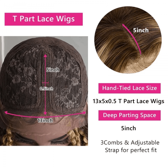 Incolorwig Honey Blonde Body Wave T Part Wig With Baby Hair 150% Density 13x4 Lace Frontal Human Hair