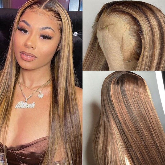 Incolorwig 13x4 Straight Honey Blond Ombre Color #TL412 Highlight 150% Lace Front Human Hair Wigs for Women