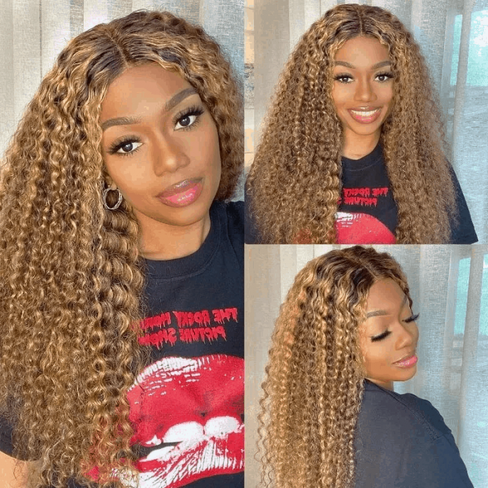 Incolorwig Honey Blonde 13x4 Pre Plucked Deep Wave Ombre Colored Lace Frontal Wig For Women