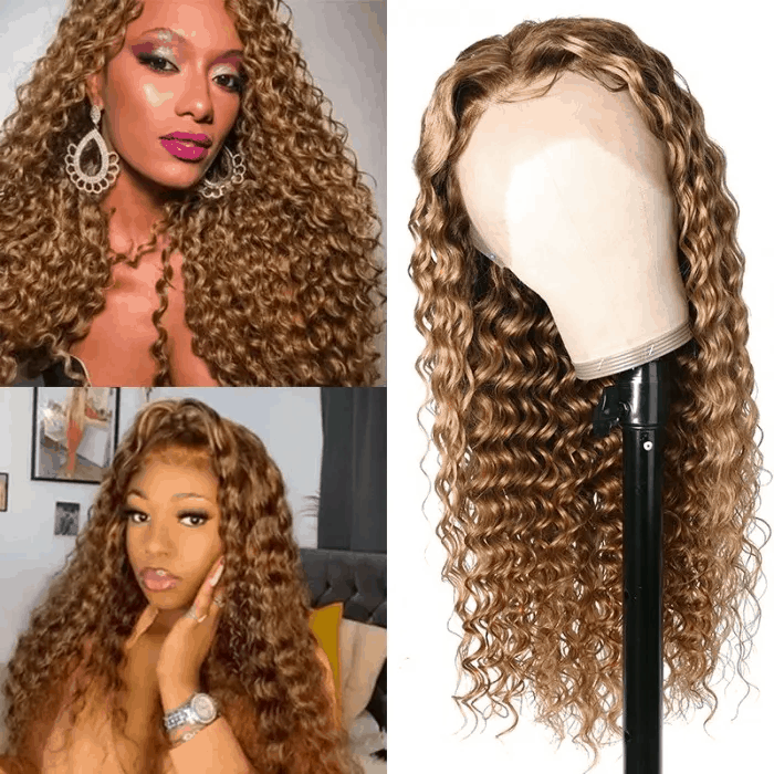 Incolorwig Honey Blonde 13x4 Pre Plucked Deep Wave Ombre Colored Lace Frontal Wig For Women