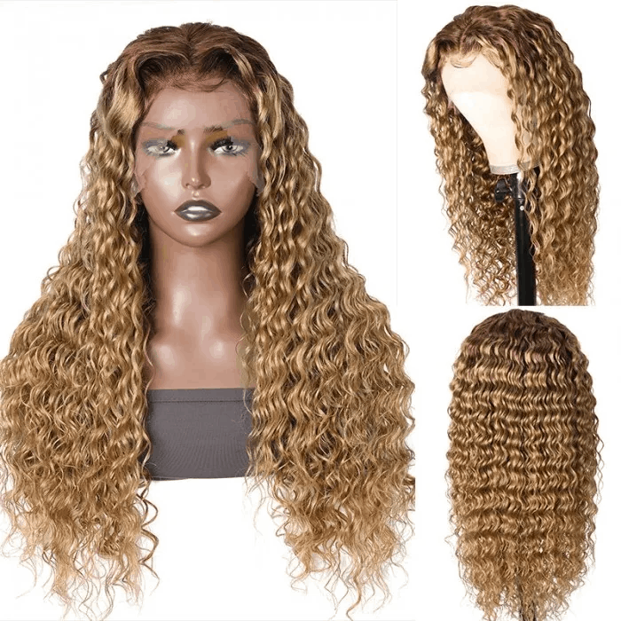 Incolorwig Honey Blonde 13x4 Pre Plucked Deep Wave Ombre Colored Lace Frontal Wig For Women