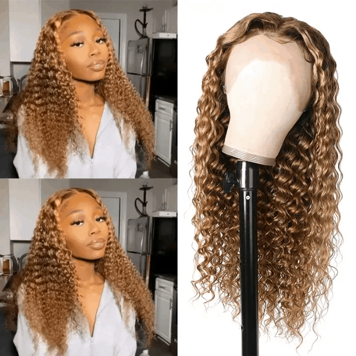 Incolorwig Honey Blonde 13x4 Pre Plucked Deep Wave Ombre Colored Lace Frontal Wig For Women
