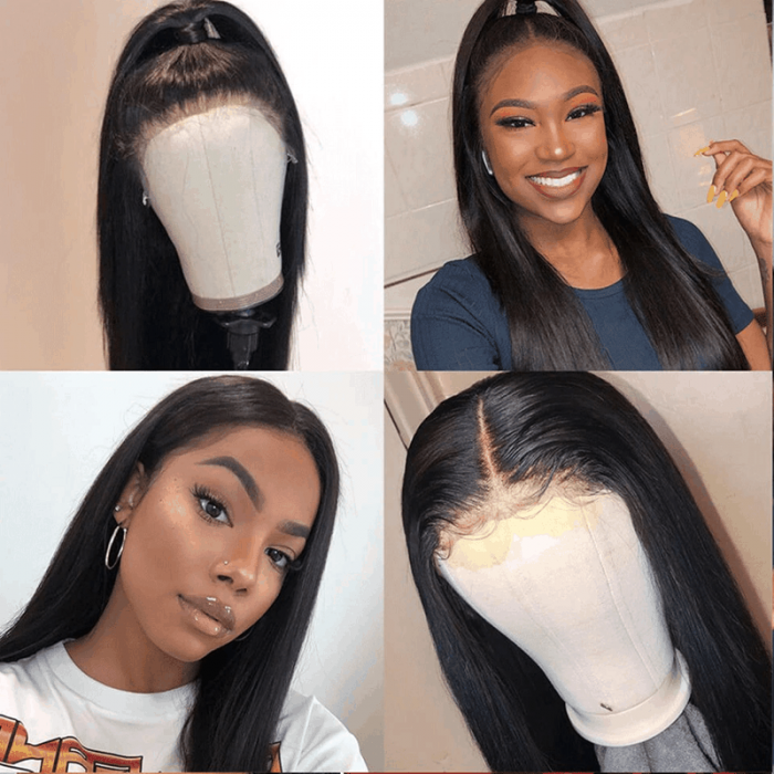 Incolorwig 150% Density Lace Parting Wig Middle Part Human Hair Wig 13*4 Lace Frontal Straight Hair Wig Natural Black Wig