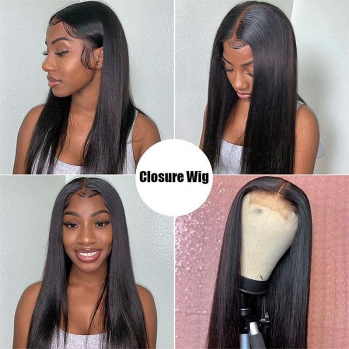 Incolorwig 4x4 Lace Closure Wig Straight Hair Wig Pre Plucked Wigs Human Hair Natual Black 150% Density