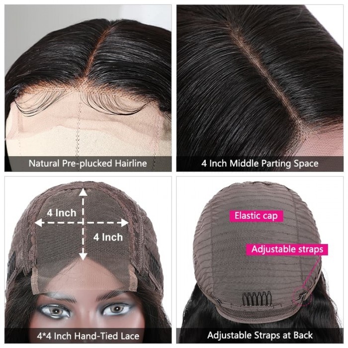 Incolorwig 4x4 Lace Closure Wig Straight Hair Wig Pre Plucked Wigs Human Hair Natual Black 150% Density