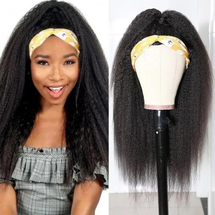 Incolorwig Kinky Straight Human Hair Half Wigs Glueless 3/4 Half Wigs 150% Density Wigs