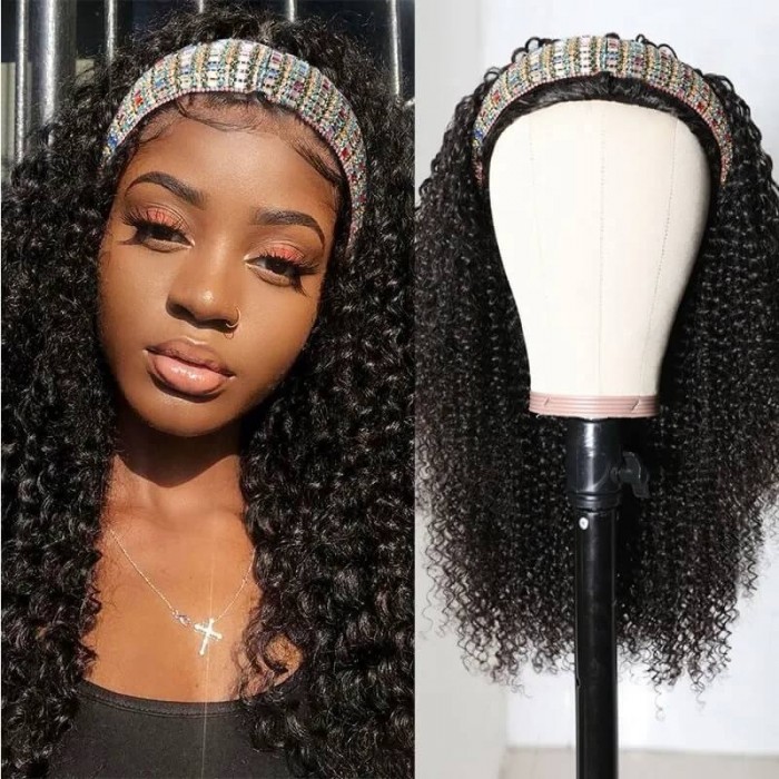 Incolorwig Glueless Human Hair Wigs Kinky Curly Hair 3/4 Half Wigs 150% Density