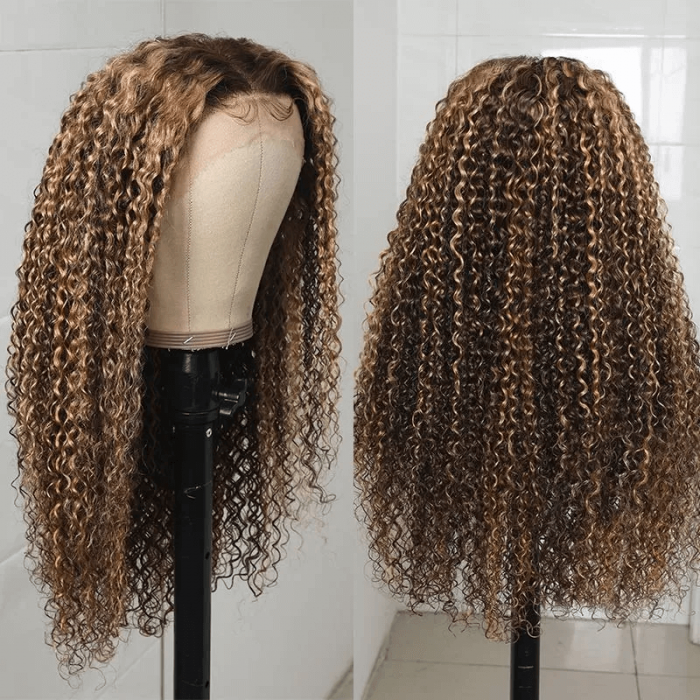 Incolorwig #TL412 Highlight Jerry Curly Hair 13x5x0.5 T Part Wigs Honey Blonde 13*4 Lace Frontal Wigs With Baby Hair