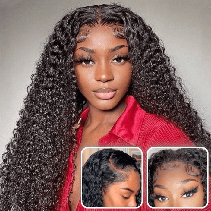 Incolorwig Natural Black Color 13x4 Lace Front Realistic Kinky Curly Human Hair Wigs