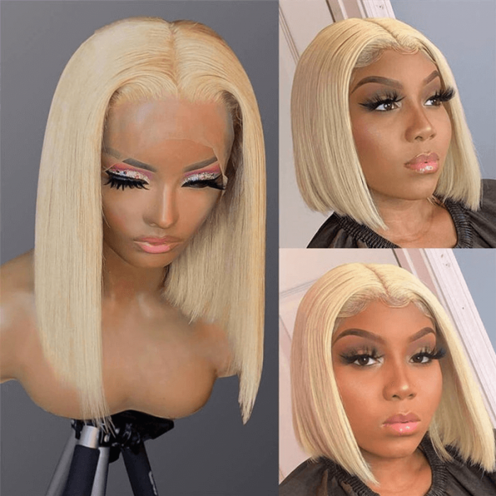 Incolorwig 13x4 Transparent Lace 613 Blonde Bob Wig Straight Human Hair Wig 150% Density  