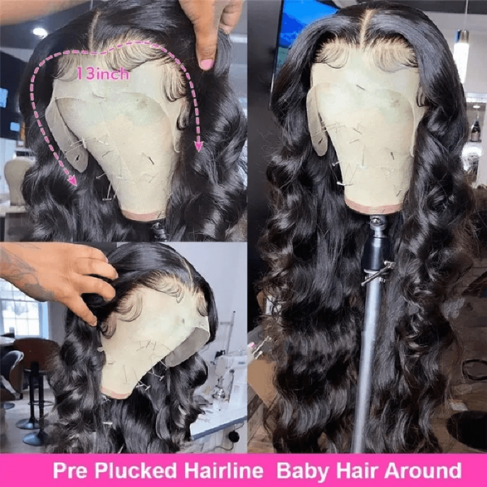 Incolorwig 180% Density Long Body Wave 13×4  Lace Front Human Hair Wigs With Baby Hair