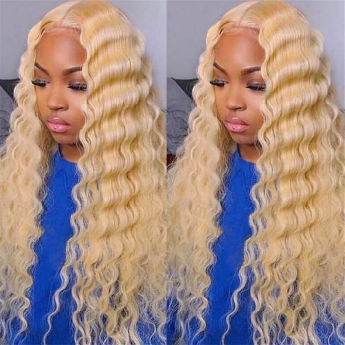 Incolorwig #613 Blonde Loose Deep Wave Wigs Pre Plucked 13x4 Transparent Lace Front Wigs 150% Density