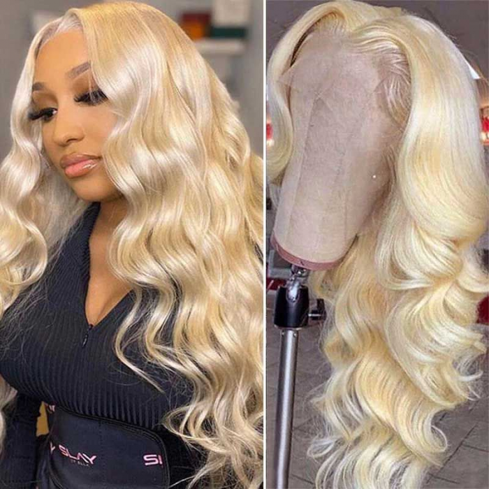 Incolorwig #613 Honey Blonde Lace Front Wig Human Hair 13×4 Transparent Lace Body Wave Wig 150% Density 