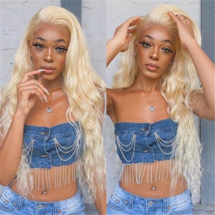 Incolorwig #613 Honey Blonde Lace Front Wig Human Hair 13×4 Transparent Lace Body Wave Wig 150% Density 