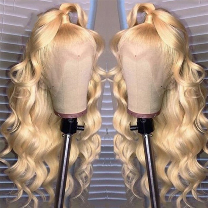 Incolorwig #613 Honey Blonde Lace Front Wig Human Hair 13×4 Transparent Lace Body Wave Wig 150% Density 