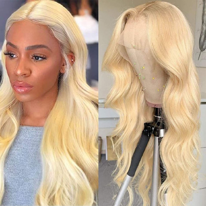 Incolorwig #613 Honey Blonde Lace Front Wig Human Hair 13×4 Transparent Lace Body Wave Wig 150% Density 