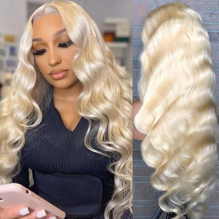 Incolorwig #613 Honey Blonde Lace Front Wig Human Hair 13×4 Transparent Lace Body Wave Wig 150% Density 