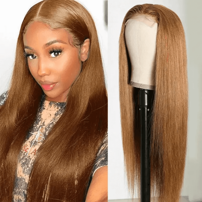 Incolorwig #8 Straight Human Hair 13x4 Lace Front Wig Colored Hair 150% Density Long Wigs