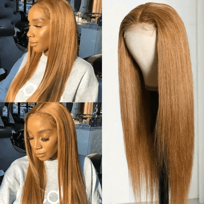 Incolorwig #8 Straight Human Hair 13x4 Lace Front Wig Colored Hair 150% Density Long Wigs