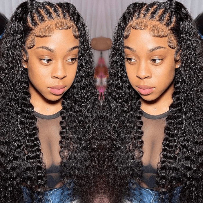 Incolorwig Best Deep Wave Human Hair Wigs Natural Black 13x4 Lace Front Wigs With Baby Hair