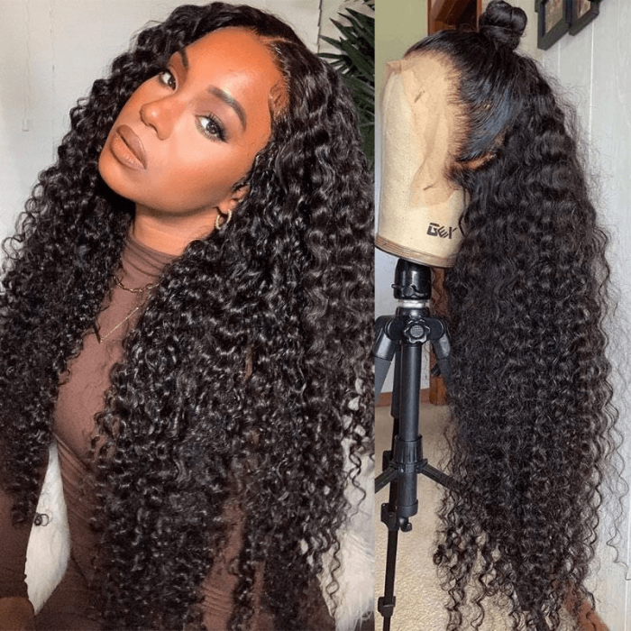 Incolorwig Best Deep Wave Human Hair Wigs Natural Black 13x4 Lace Front Wigs With Baby Hair