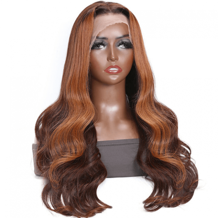 Incolorwig Body Wave 13*4 Lace Front Wig Pre Plucked Money Piece Dark Brown With Face Frame Highlight Wigs