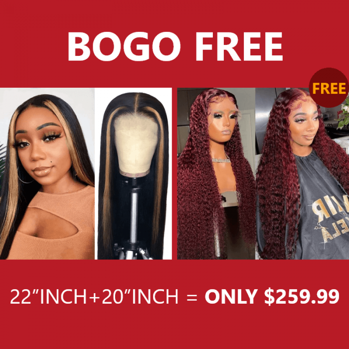 Incolorwig 22 Inch #TL27 Highlight Straight Human Hair Lace Part Wig #99J Burgundy Jerry Curly Lace Part Wig Bogo Free