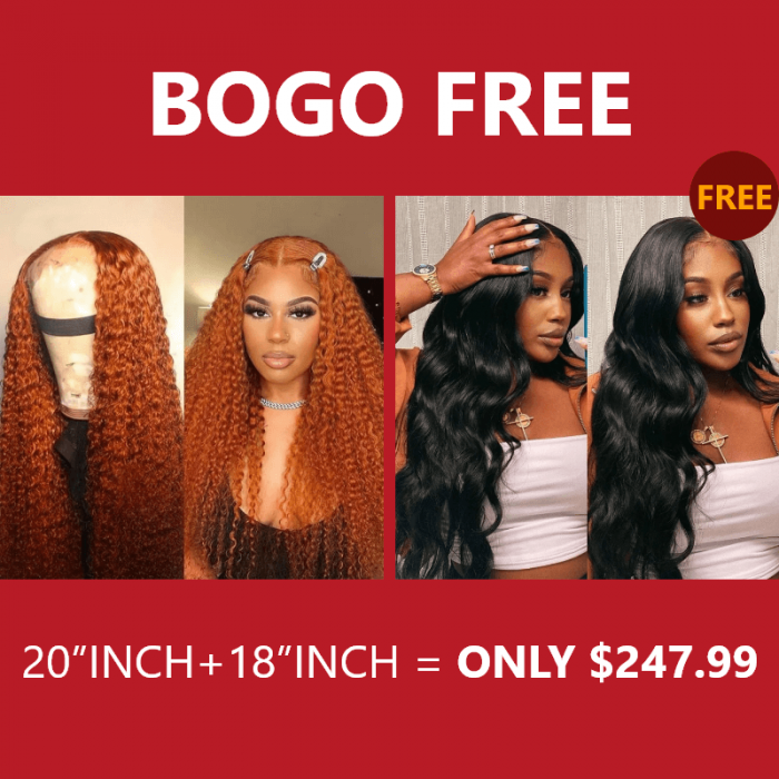 Incolorwig 20 Inch Ginger Curly Wig 4x0.75 Lace Part Wig Natural Black Body Wave V Part Wig Bogo Free