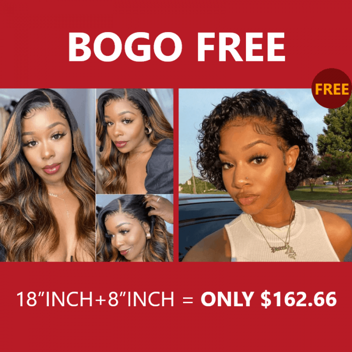 Incolorwig 18 Inch #FB30 Highlight Body Wave T Part Wig Natural Black Short Curly Wigs Pixie Cut Wig Bogo Free