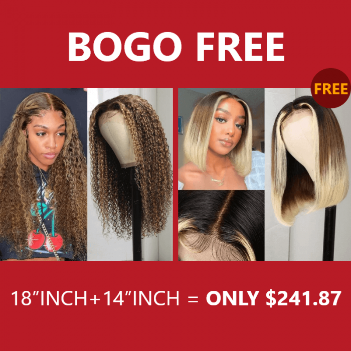 Incolorwig 18 Inch #TL412 Highlight Jerry Curly Hair T Part Wig #T1B/4/613 Ombre Bob Wigs 150% Density Bogo Free