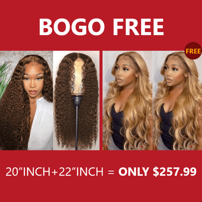 Incolorwig 20 Inch Chocolate Brown Jerry Curly Human Hair Wigs Dark Brown Lace Part Wig 22 Inch Rich Brown Honey Blonde Body Wave Wigs Bogo Free