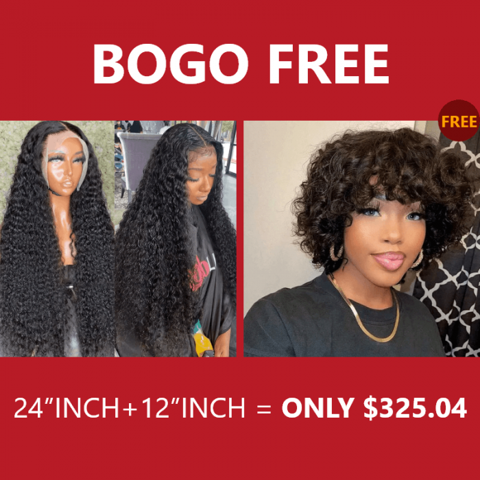 Incolorwig 24 Inch Water Wave Wigs 13*4 Human Hair Lace Front Wigs 10 Inch Bouncy Curly Glueless Wigs Bogo Free