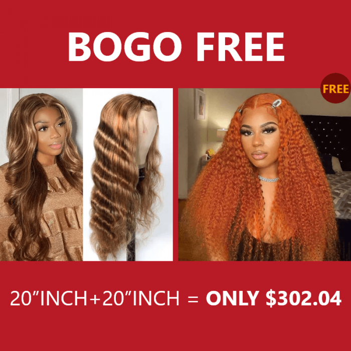 Incolorwig 20 Inch Highlight Body Wave 13*4 Lace Front Honey Blonde Wig Ginger Orange Jerry Curly Lace Part Wig Bogo Free