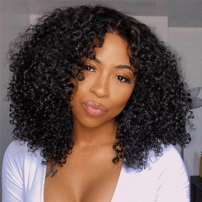 Incolorwig Bouncy Curly Human Hair Bob Wigs Natural Black Glueless Wigs 200% Density Jet Black And #1B Hair