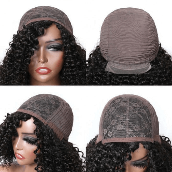 Incolorwig Bouncy Curly Human Hair Bob Wigs Natural Black Glueless Wigs 200% Density Jet Black And #1B Hair