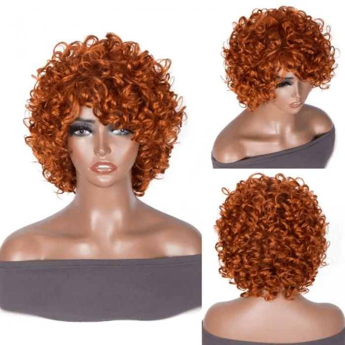 Incolorwig Colored Wig Short Pix Cut Bob Wigs Ginger Orange Bouncy Curly Wigs With Bangs