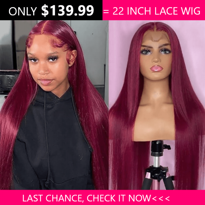 Incolorwig Brand Day Flash Sale 99J Lace Part Wigs Long Straight Human Hair Wigs 22 Inch