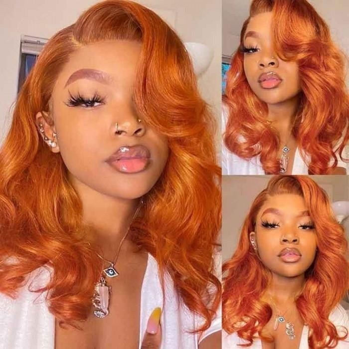 Incolorwig Ginger Orange Body Wave 13*4 Lace Front Wig Fall Color Human Hair Wigs