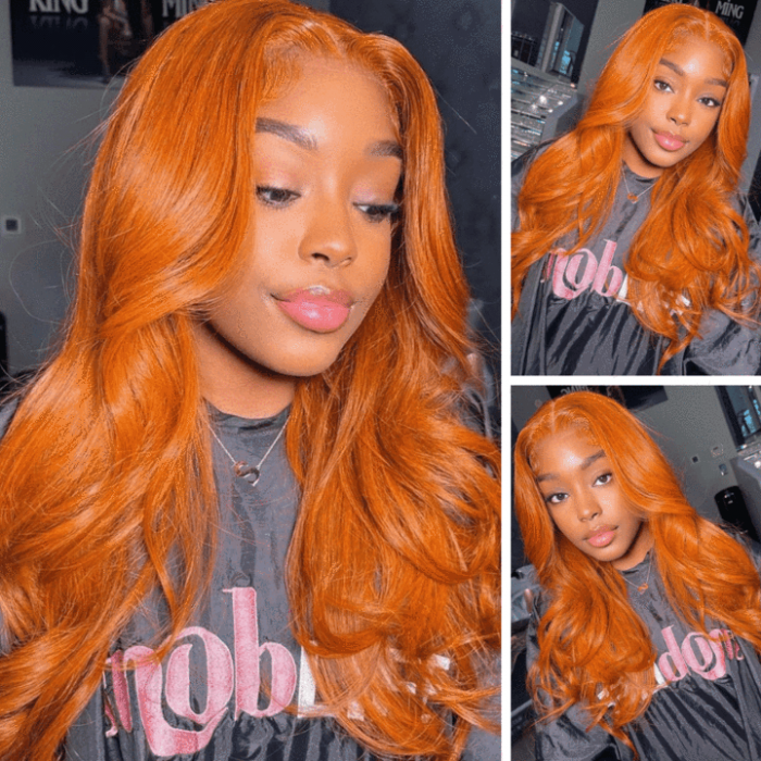 Incolorwig Ginger Orange Body Wave 13*4 Lace Front Wig Fall Color Human Hair Wigs