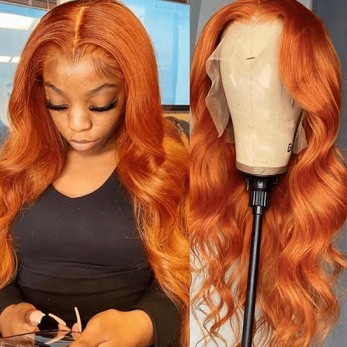 Incolorwig Ginger Orange Body Wave 13*4 Lace Front Wig Fall Color Human Hair Wigs