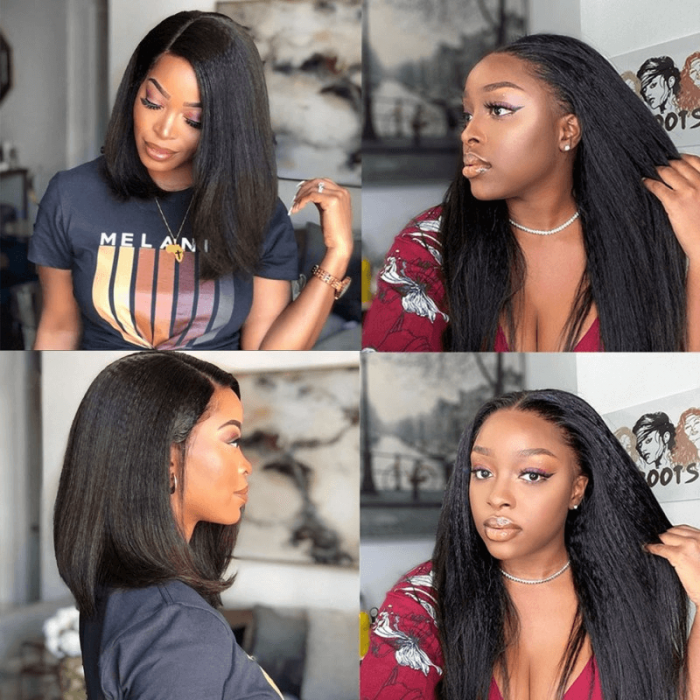Incolorwig Glueless Kinky Straight Lace Part Wigs Realistic Natural Black Human Hair Wig