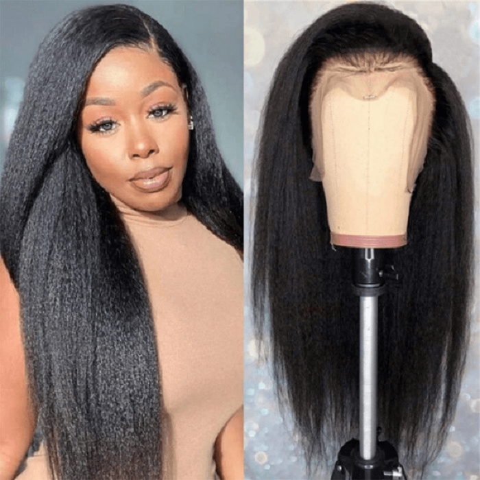 Incolorwig Glueless Kinky Straight Lace Part Wigs Realistic Natural Black Human Hair Wig