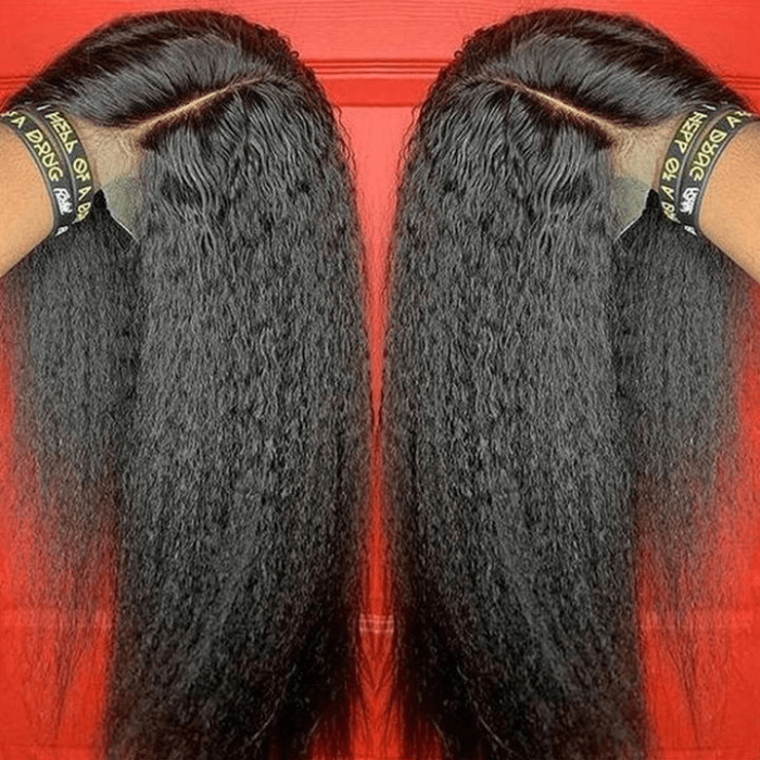 Incolorwig Glueless Kinky Straight Lace Part Wigs Realistic Natural Black Human Hair Wig