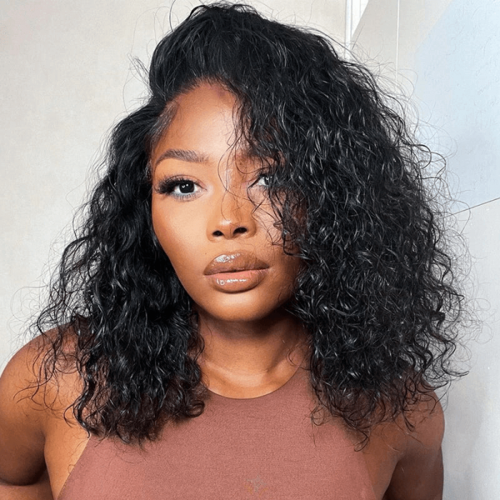 Incolorwig Glueless Water Wave Bob Wigs Beginner Friendly Natural Black Human Hair V Part Wigs