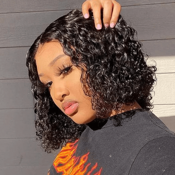 Incolorwig Glueless Water Wave Bob Wigs Beginner Friendly Natural Black Human Hair V Part Wigs