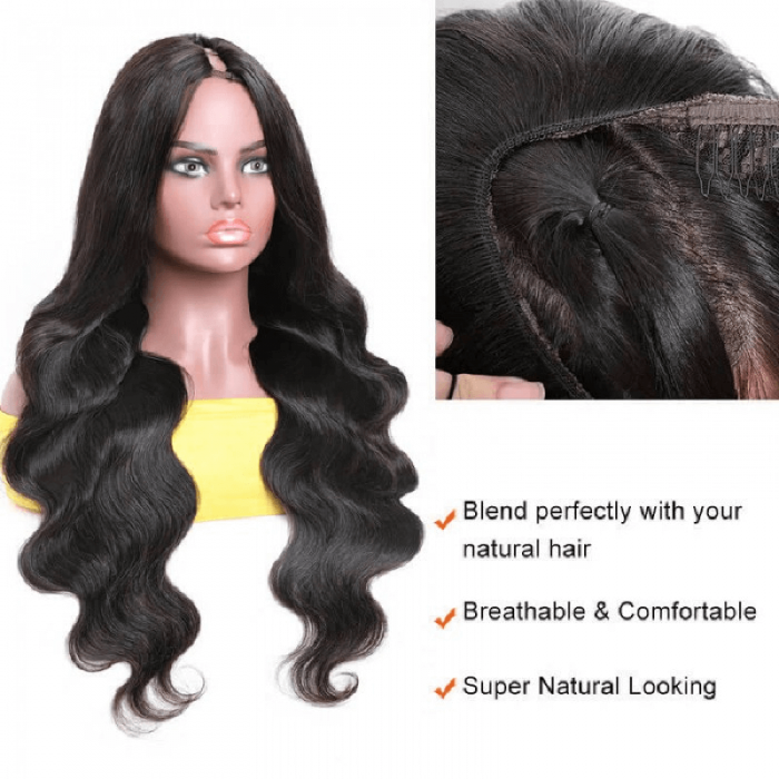 Incolorwig Natural Black Body Wave U Part Wig Fashion Glueless Human Hair Wigs 150% Density Wigs For Women