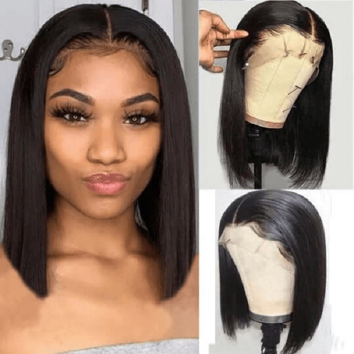Incolorwig Natural Black Short Cut Bob Wig 150% Density T Part Lace Wig For Black Women