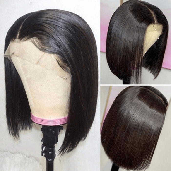 Incolorwig Natural Black Short Cut Bob Wig 150% Density T Part Lace Wig For Black Women